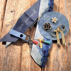 Elegant Women's Accessory Set with Twillies PIN SET and LEATHER KEYCHAIN